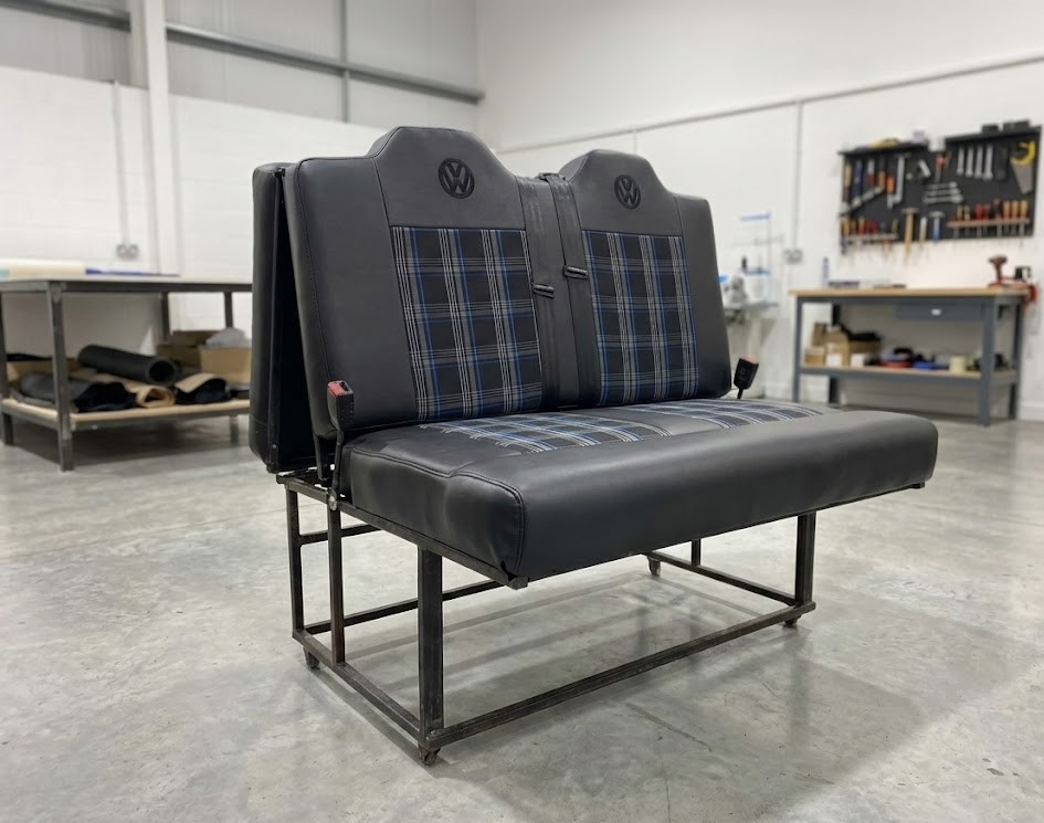 Blue tartan rock n roll bed Blue Note Upholstery